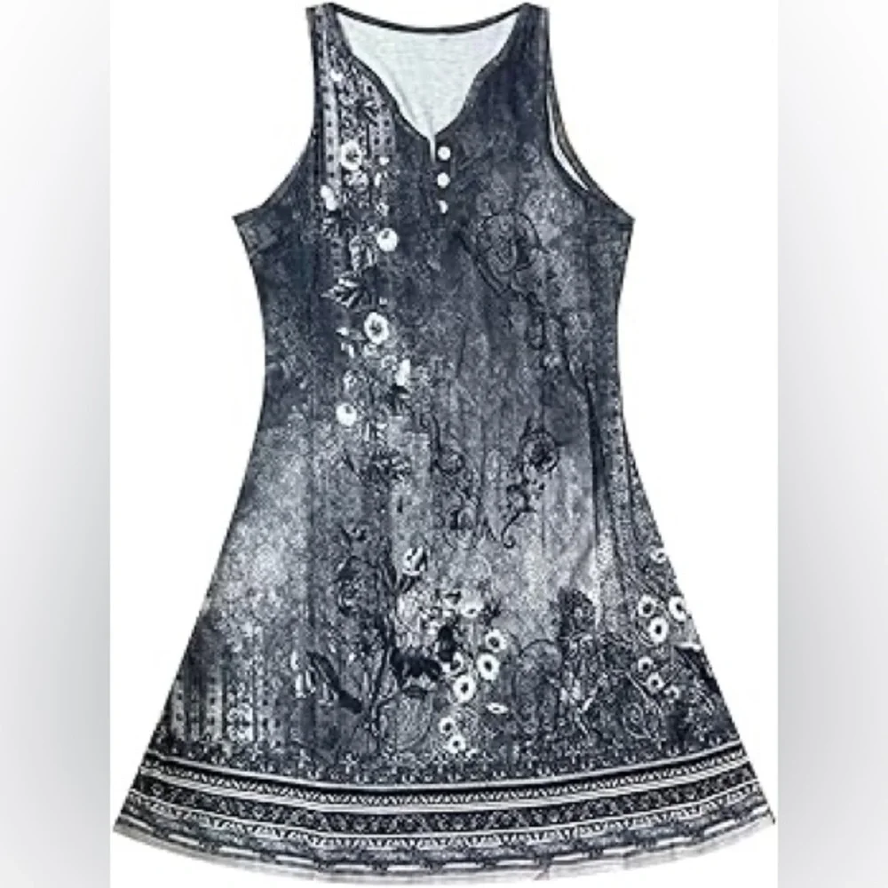 NWOT SHEIN Black and White Floral Sleeveless Dress Size L - Picture 2 of 5